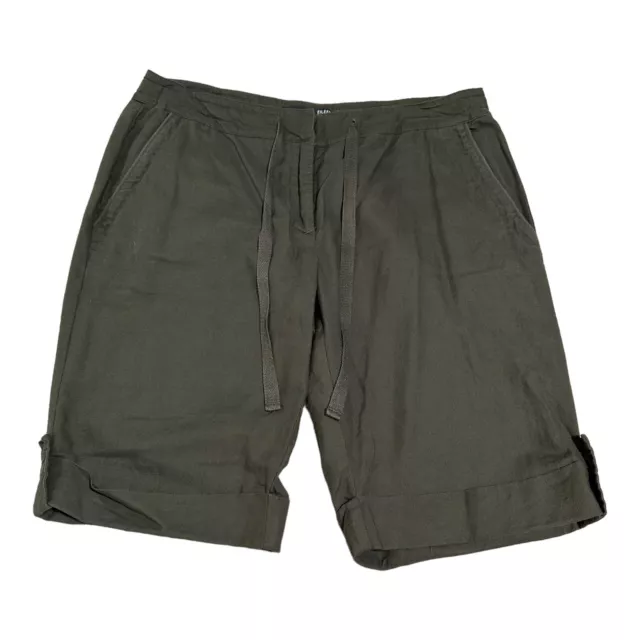 Eileen Fisher 100% Organic Linen Cuffed Shorts Women’s S Green Mid Rise Pockets