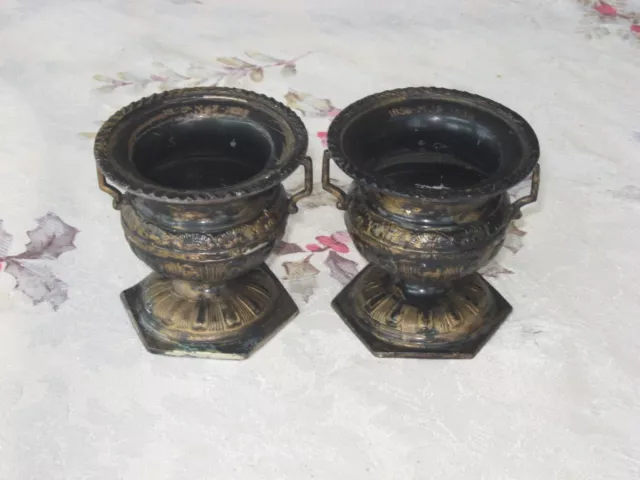2 Vintage 1936 Negbaur & Co. NY Japan Silver Toned 3" Mini Urn Set Ultra Rare