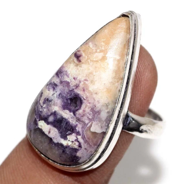 925 Silver Plated-Purple Fluorite Ethnic Gemstone RIng Jewelry US Size-9 JW