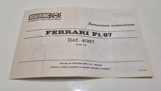 Ferrari F1/87 4087 Scalextric Exin Instrucciones Originales