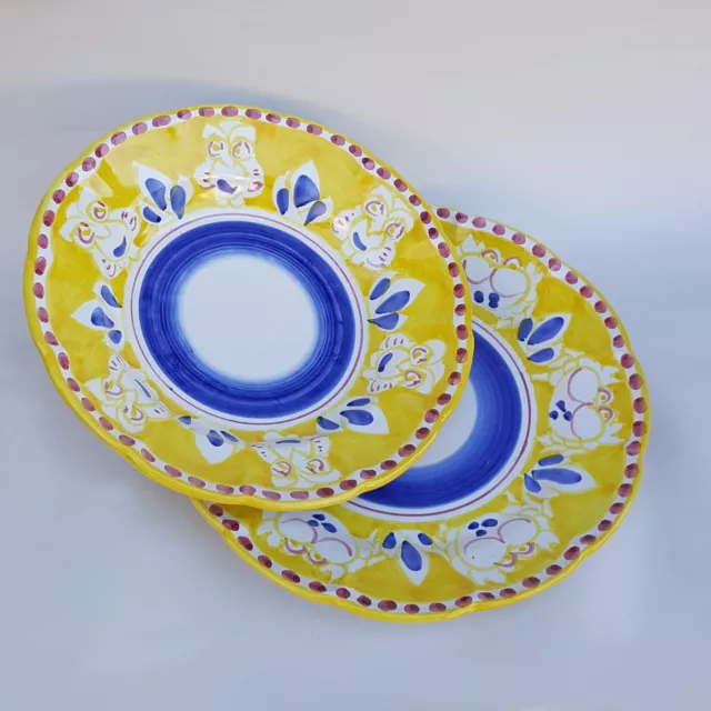 Pareja de Platos de cerámica Vietri 2 piezas 100% decorado a mano Amarillo