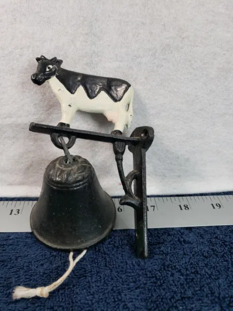 Vintage Cast Iron Cow Dinner Bell Wall Hanger Farm Ranch Rustic