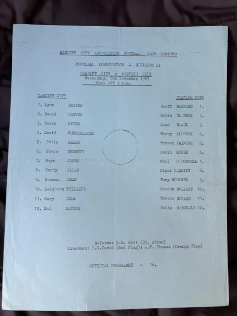 1967/68    Cardiff City Reserves    v    Norwich City Reserves    8/11