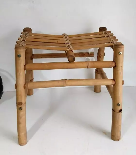 Vintage Bamboo Handcrafted   Stool  Boho