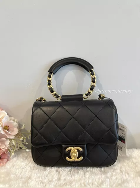 100% AUTH🦄 NWT 2020 20C CHANEL Black Circular Handle Mini Square