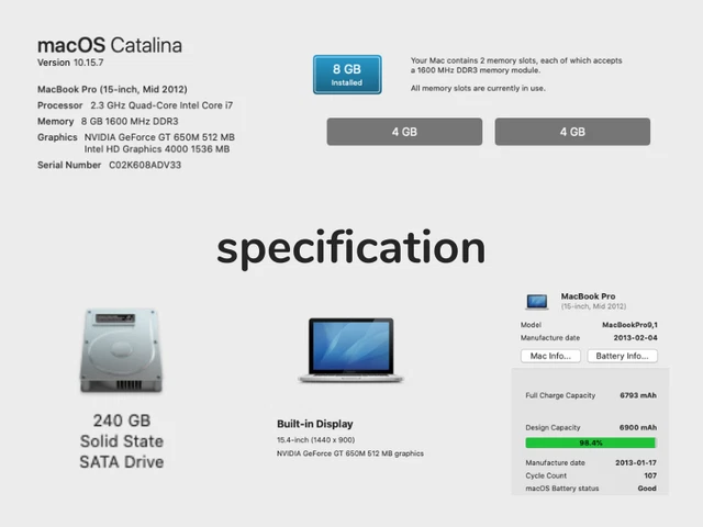 Apple MacBook Pro 2012 15,4" A1286 - Intel Core i7 2,3 GHz - 240 GB di unità di memoria - 8 GB RAM 12