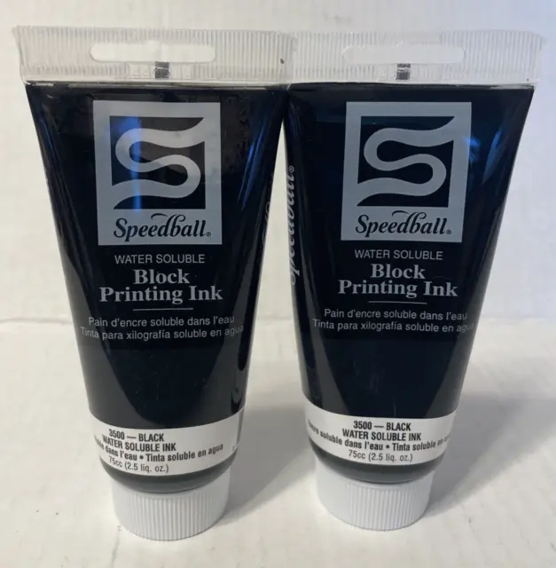 Two (2)  Speedball Block Printing Ink 3500 BLACK 2.5 oz Each NEW