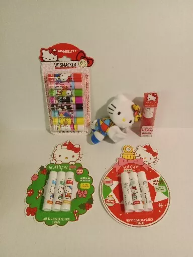 Hello Kitty Lip Balm Lot Softlips Limited Holiday & Lip Smacker Sealed Cutiecuff