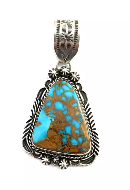 Native American Sterling Silver Navajo Handmade Kingman Turquoise Pendant