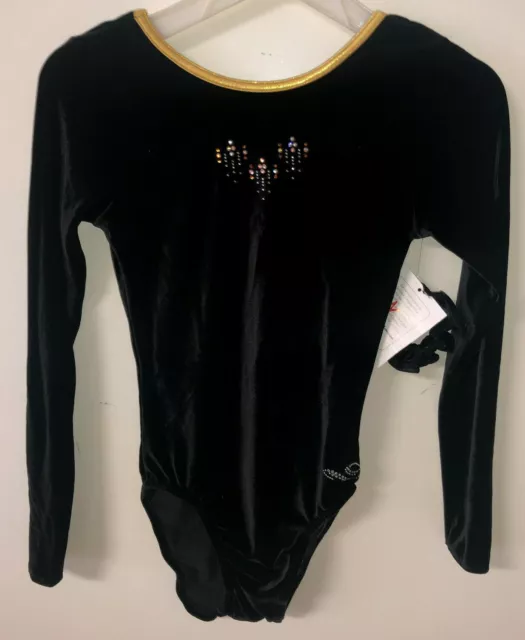 NWT Long sleeve Dreamlight black jeweled gymnastic leotard FREE scrunchie AS NWT Long sleeve Dreamlight black jeweled gymnastic leotard FREE scrunchie AS