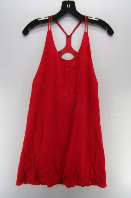 Alice Olivia Dress Women Small Red Silk A-Line Racerback Faux Leather Trim Lined