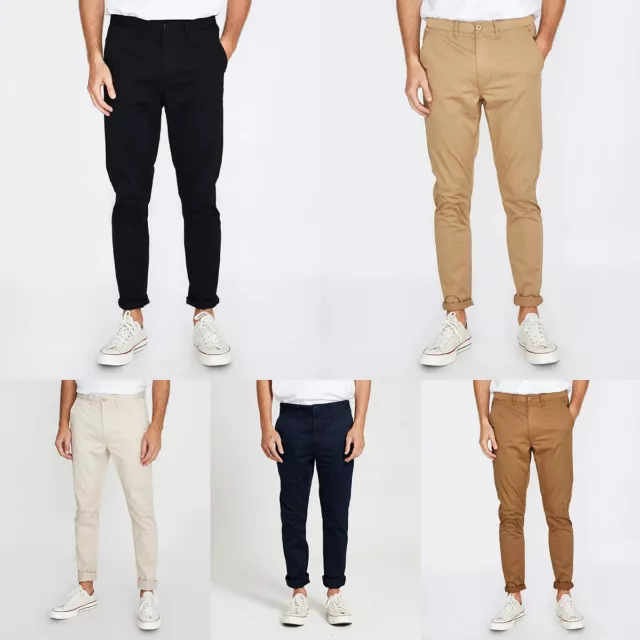 Men's Cotton Chino Stretch Slim Fit Pants Skinny Casual Buniness Skinny Trousers