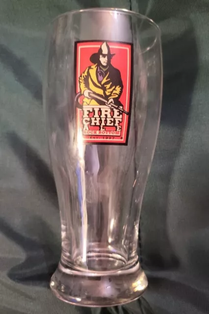 FIRE CHIEF ALE Tulip Pint Beer Glass Rock Bottom Brewery+ Fireman Graphics