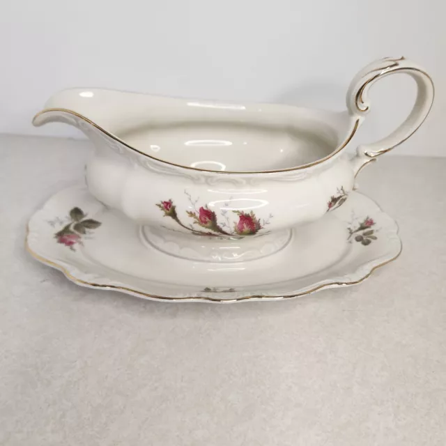 VINTAGE Rosenthal China Pompadour Gravy Boat With Attached Plate Selb Germany