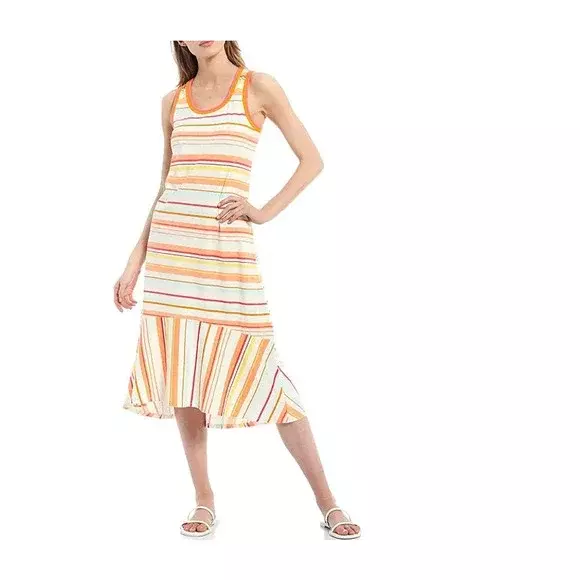 Ella Moss Sylvia Bright Boardwalk Striped Midi Dress Sz XS NWT $90