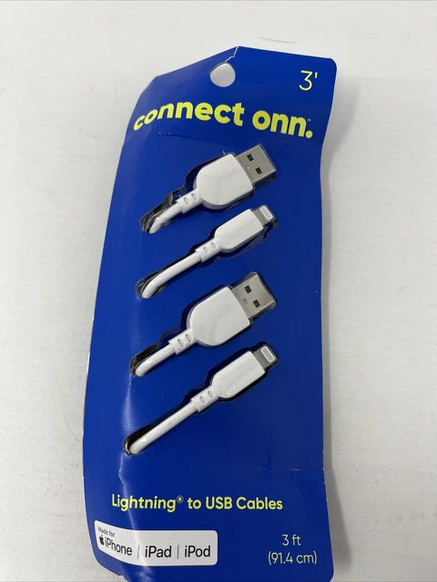 Connect Onn WIBWHT100018793 Lighting to USB (MFI Certified) 3' White Cables