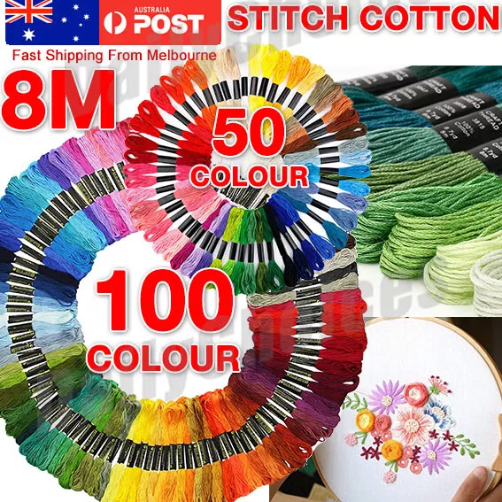 100 Colourful Egyptian Cross Stitch Cotton Sewing Skeins Embroidery Thread Floss