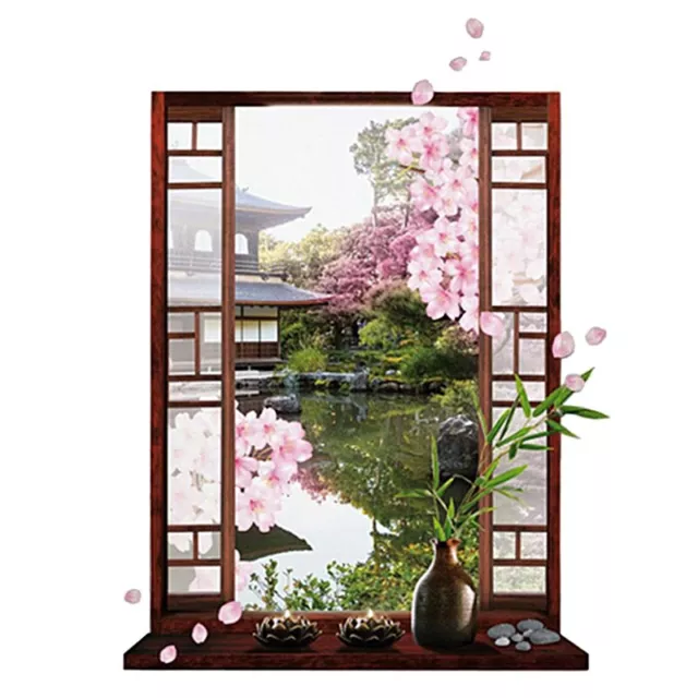 3D Window  Peach Blossom Flower Art Wall Sticker Removable Decal Mural I8F62750