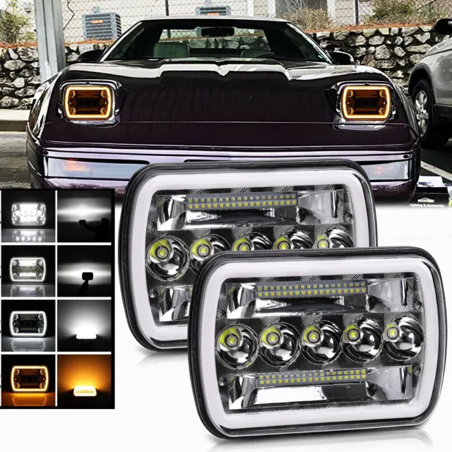 Fit Chevy Corvette C4 1984-1996 Pair 5x7 7x6 LED Headlights Projector Hi-Lo Beam