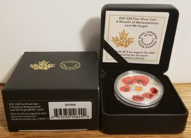 Canada - 2021 - $20 Wreath Of Remembrance Fine Silver Colourized Coin Case & Coa