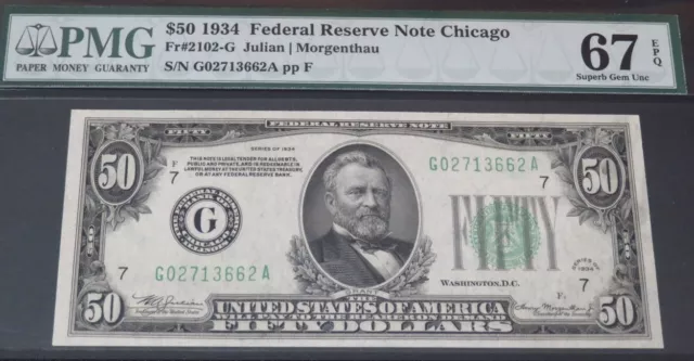 TOP POP NOTE. $50 1934 Chicago FRN. Fr. 2102-Gdgs. PMG 67 EPQ