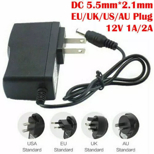 AC DC 12V 1A 2A US EU UK AU Fuente de alimentación Adaptador Conector para tiras LED CCTV Nuevo