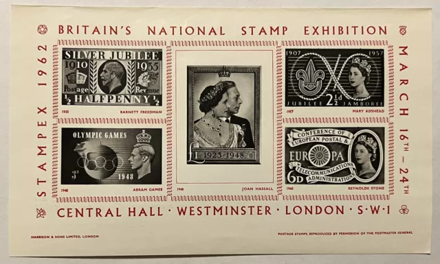 1962 Stampex Souvenir Sheet Britain Stamp National Exhibition Queen Elizabeth Ii