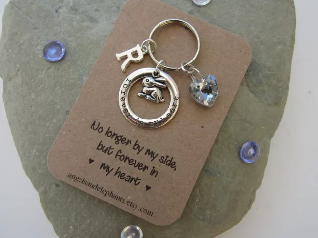 Rabbit Memorial Keyring, Personalised Initial Keychain, Pet Memorial Keepsake