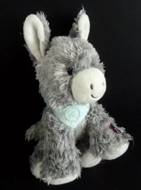N5. DOUDOU PELUCHE KALOO ANE REGLISS' GRIS BLANC FOULARD BLEU 14cm DONKEY - TBE