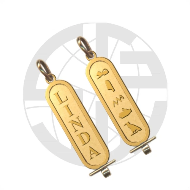 Gold Plated handmade silver Two-Sided Cartouche in Hieroglyph and English Size-3