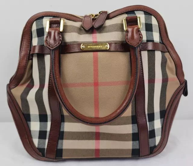 Authentic BURBERRY Bridle House Check Medium Owl Orchard Bowling Bag Brown  Ochre