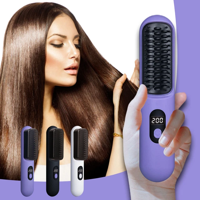 Professioneller Haarglätterkamm Aus Karbonfaser – Violetter Bürstenaufsatz Für Glätteisen, Für Zu Hause & Salon
