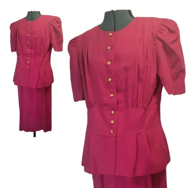 Vintage1960s Bright Pink Womens Barbiecore Skirt Suit with blazer size 14