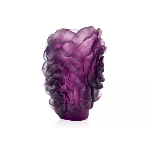 DAUM France Pate De Verre Cameila Small Violet Crystal Art Glass Vase