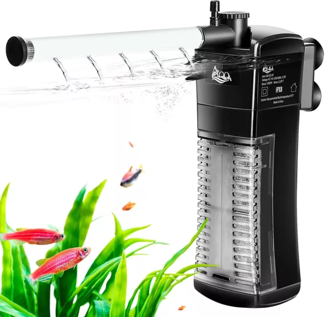 AQQA Aquarium Internal Filter Submersible Adjustable Fish Tank Spray Bar 450l/h