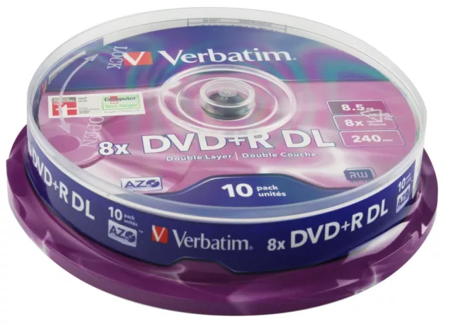 10 DVD+R Verbatim 8X DL Double Layer 8,5 GB Double Xbox 360 Vides Azo