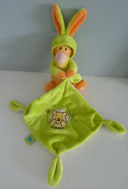 *. Doudou Plat Disney Nicotoy Tigrou Deguise Lapin Mouchoir Vert Pois Et. Neuf*