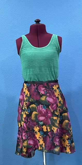 Handmade Adult Bright Floral Wrap Ballet Longer  Chiffon Dance Skirt One Size