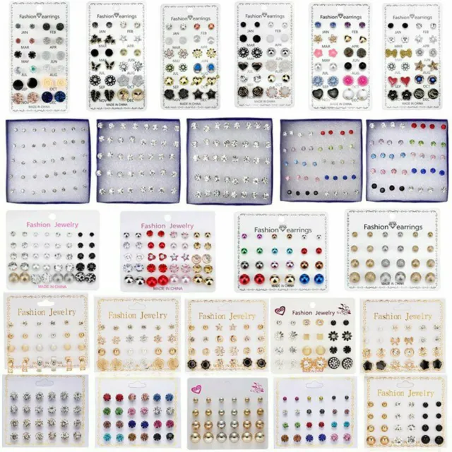 1/6/9/12 Pairs Charm Rhinestone Crystal Pearl Earrings Set Women Ear Jewelry UK