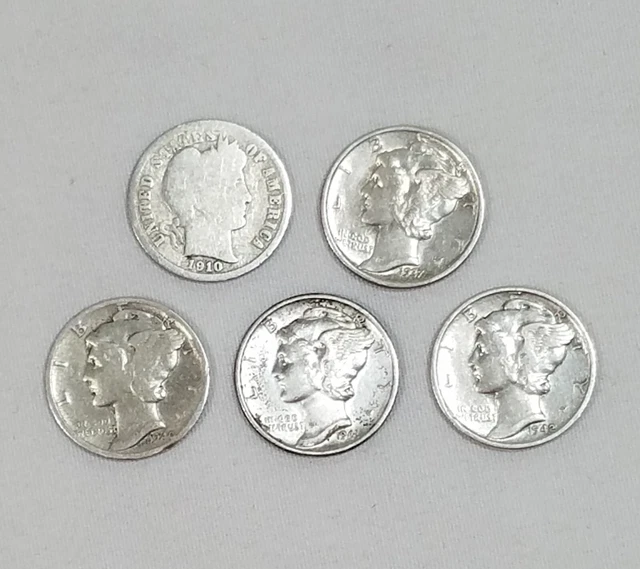 1910P Barber, '37P, '41P, '40P, 41P, '42P Mercury Dimes #4.11.23