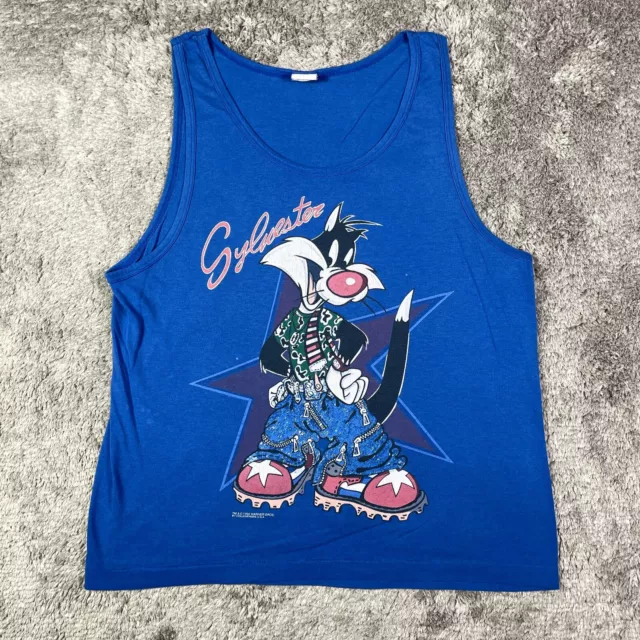 VINTAGE LOONEY TUNES Sylvester Cat Shirt Mens Large Blue Cartoon 90s ...