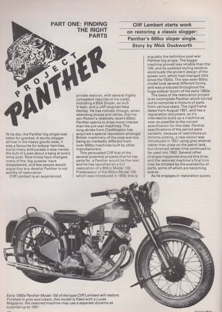 Motorcycle Panther Model 100 restoration  collection