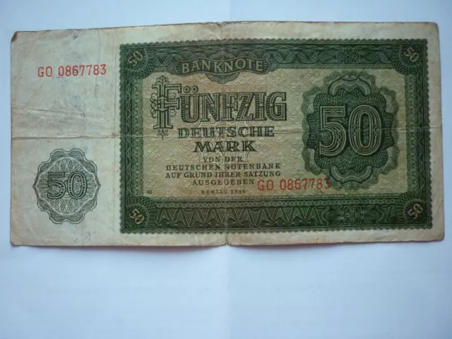 DDR Papier-Geldschein Banknote Berlin 1948 50 Deutsche Mark sehr selten schön !