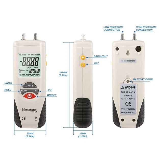 Manometro Differenziale Digitale Testo TL100, 11 Unità Di Pressione, Display Retroilluminato, Per HVAC E Ventilazione