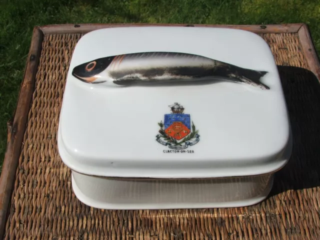 Victoria China Crested Sardine Dish Box, Clacton on Sea. Vintage, A1 Condition