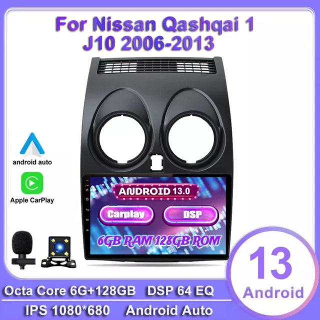 6G+128GB Android 13 Autoradio Per Nissan Qashqai 1 J10 2006-13 GPS Navi Car Play
