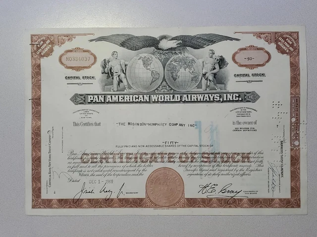 Pan American World Airways Cancelled Stock Certificate