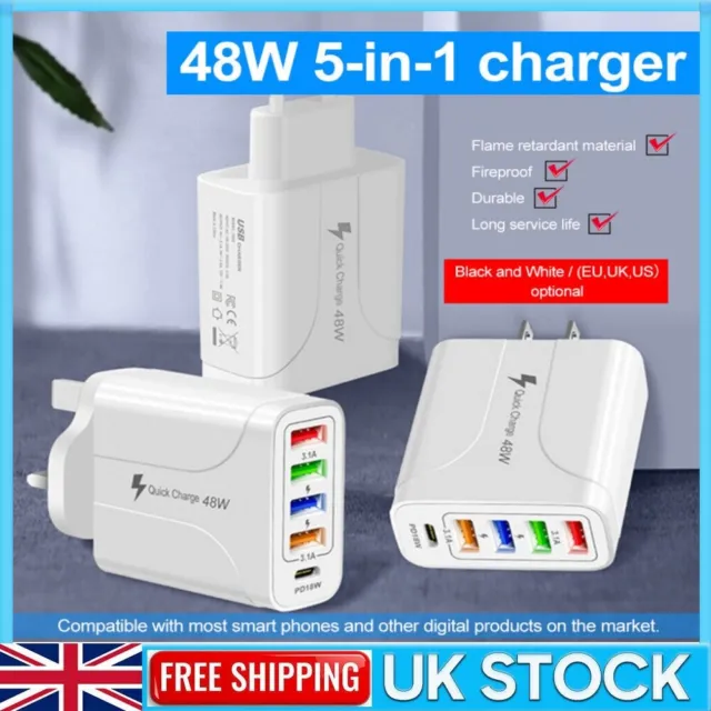 UK 4 Port Fast Quick Charge QC 3.0 USB Hub Wall Home Charger Power Adapter Plug