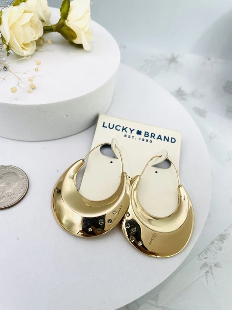 lucky brand vintage gold tone drop dangle hoop earrings