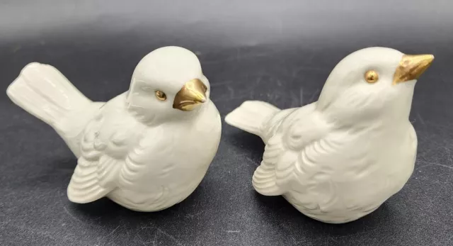 Pair Of Vintage Goebel Porcelain White Bird Figurines Gold Trim West Germany